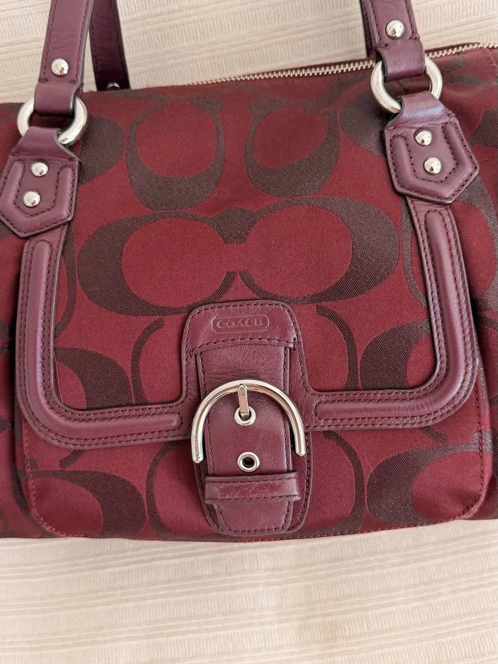 Coach Jacquard Satchel in Deep Wine and Black